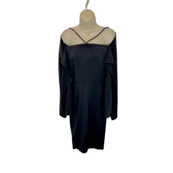 Roland Mouret Black Romolo Cape Sleeve Midi Dress NWT - Size 8 - Picture 2 of 14